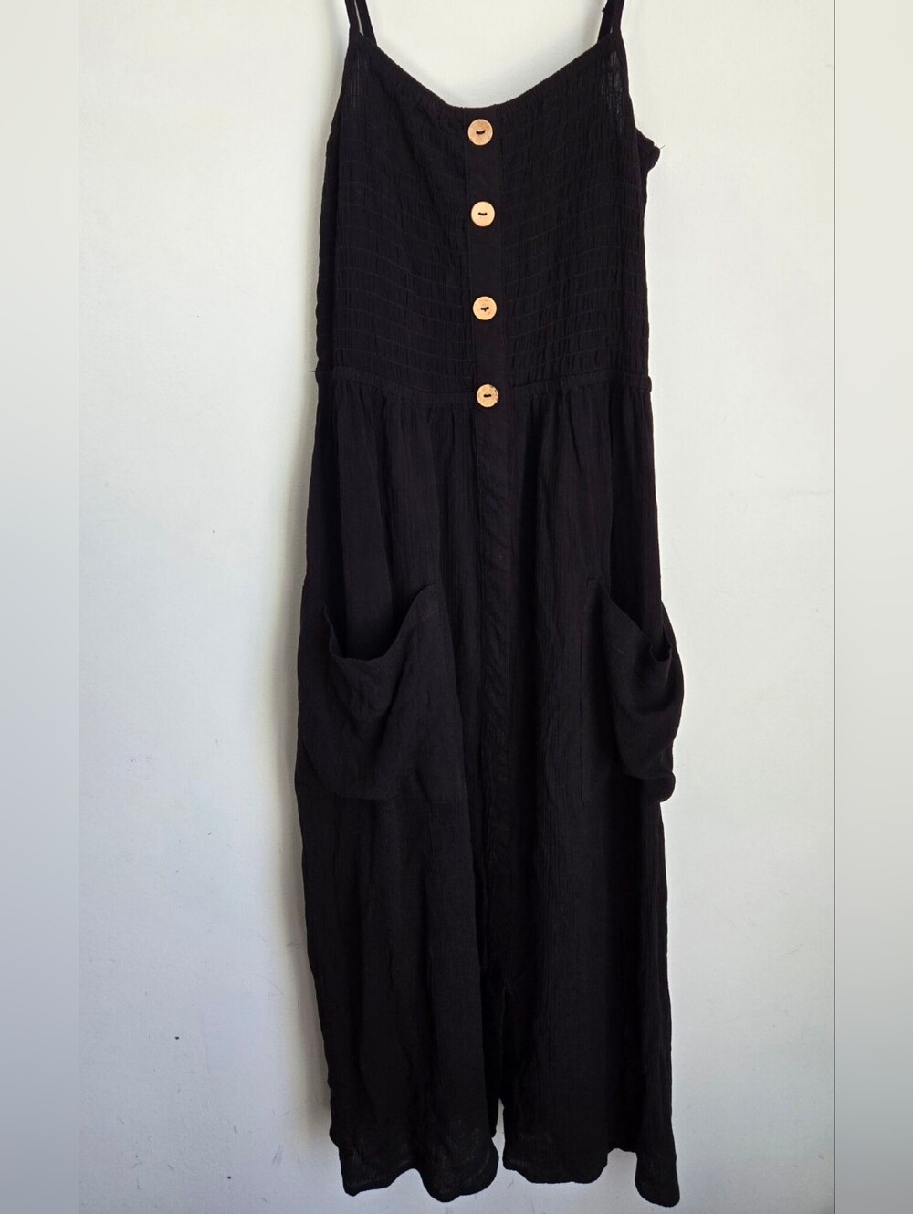 New WAREHOUSE ONE Black Lightweight Rayon Dress With Thin Adjustable Straps